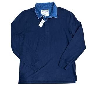 NWT AMERICAN EAGLE OUTFITTERS Throwback Rugby Shirt Size L Large Navy Blue NEW